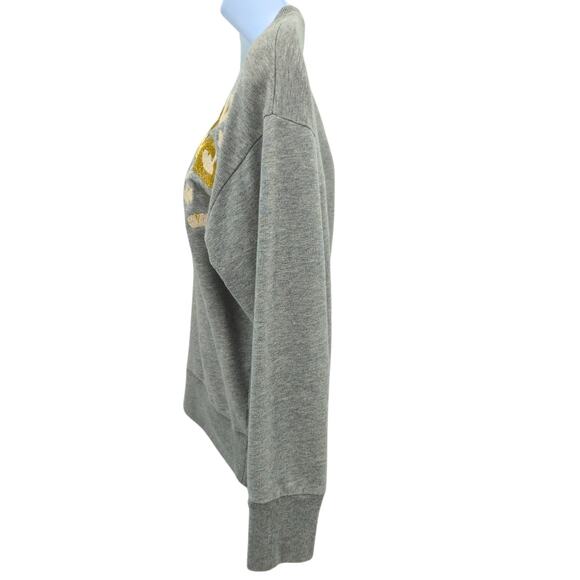 J Crew Sweater Womens Small Gray Embroidered Floral Gold Feminine Fall Holiday - Picture 6 of 9
